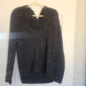 Jones New York Metallic Black Cowl Neck Sweater Size M Euc
